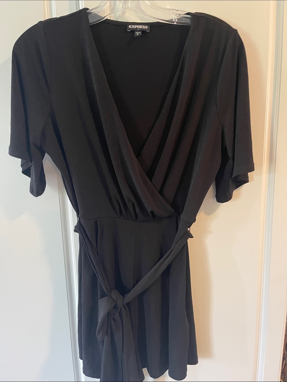 Express Black Wrap Style Mini Romper with Tie Waist Small NWOT